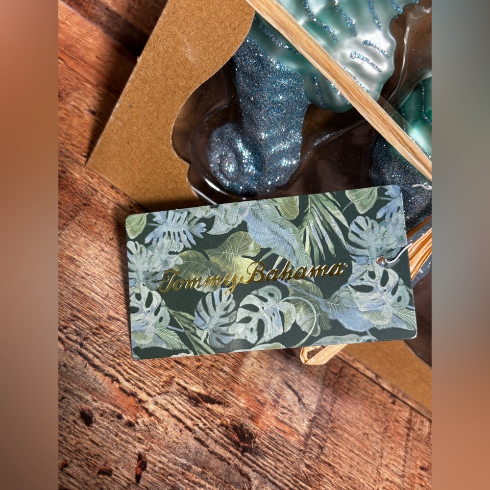 NEW Set of 3 Tommy Bahama Seahorse Christmas Glass Ornaments Green Glitter - Picture 3 of 7